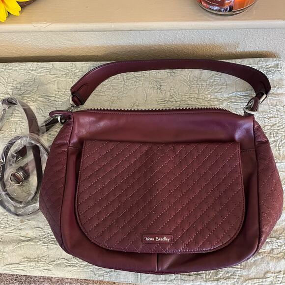 Vera Bradley Leather Carson Shoulder Bag In Mulled Wine Quilted NWOT - Picture 12 of 14